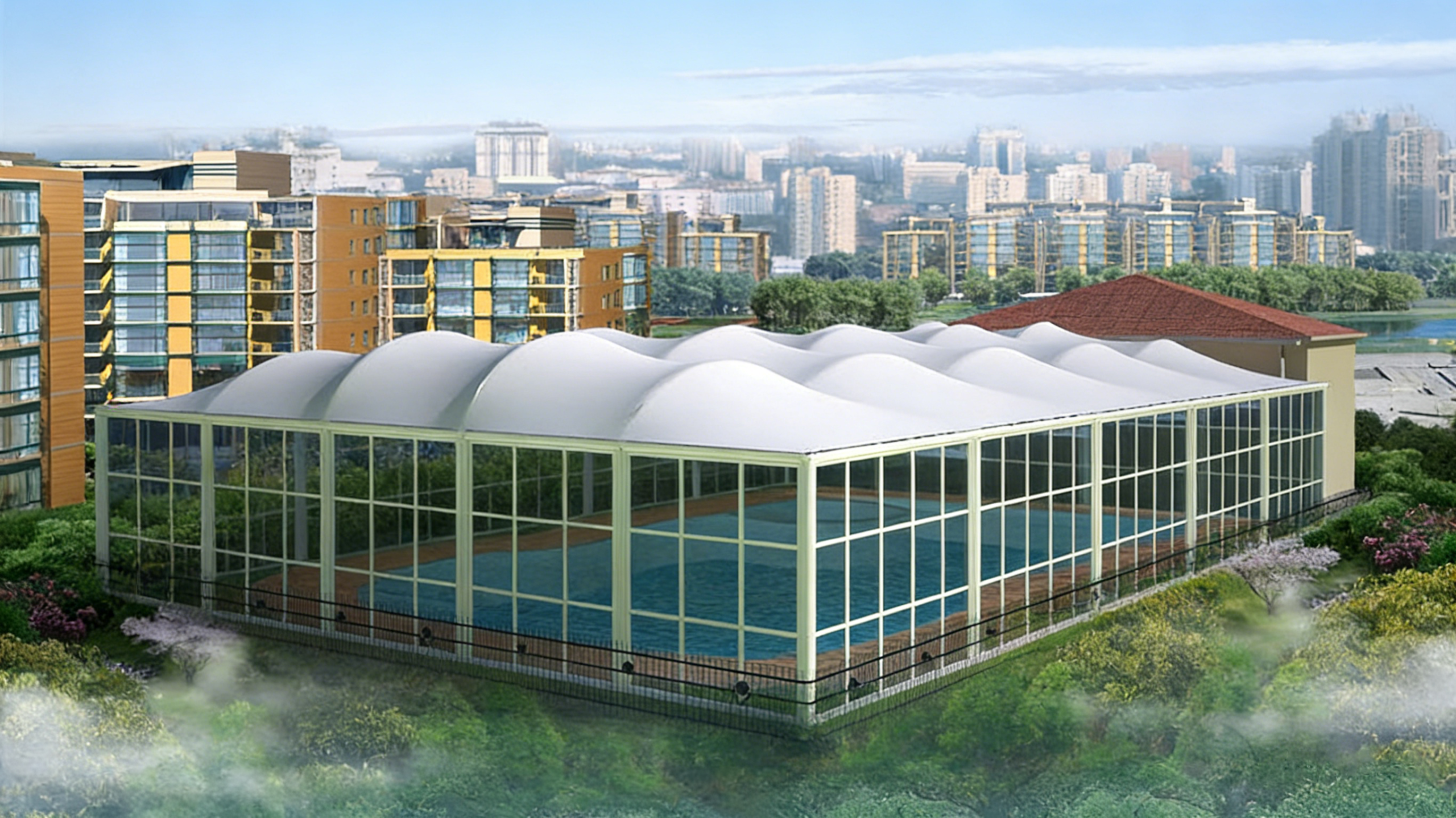 Membrane Structure for Heated Swimming Pools