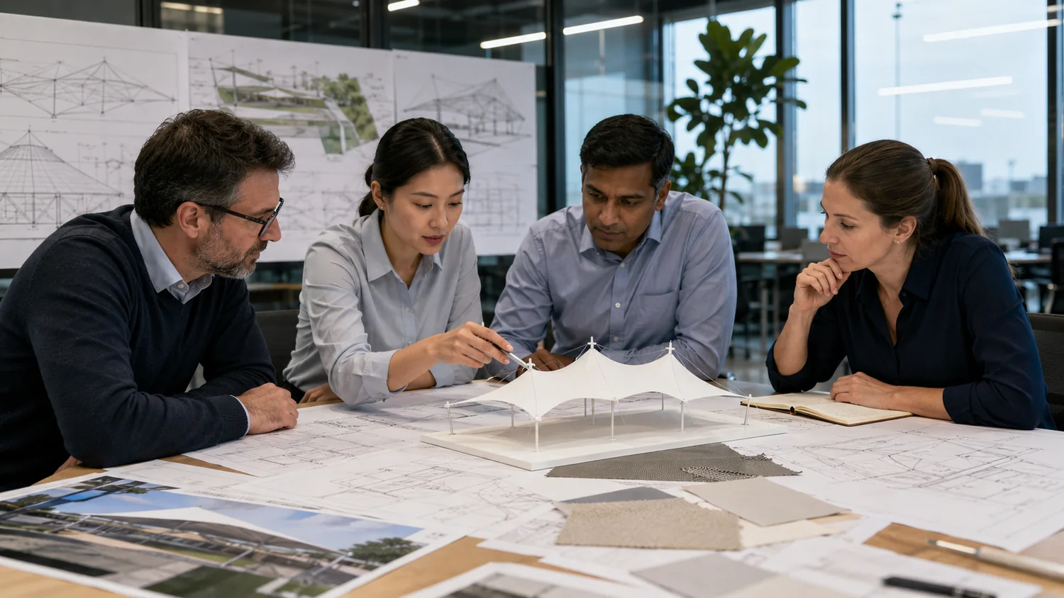 Tensile membrane structure project review with engineers and architect