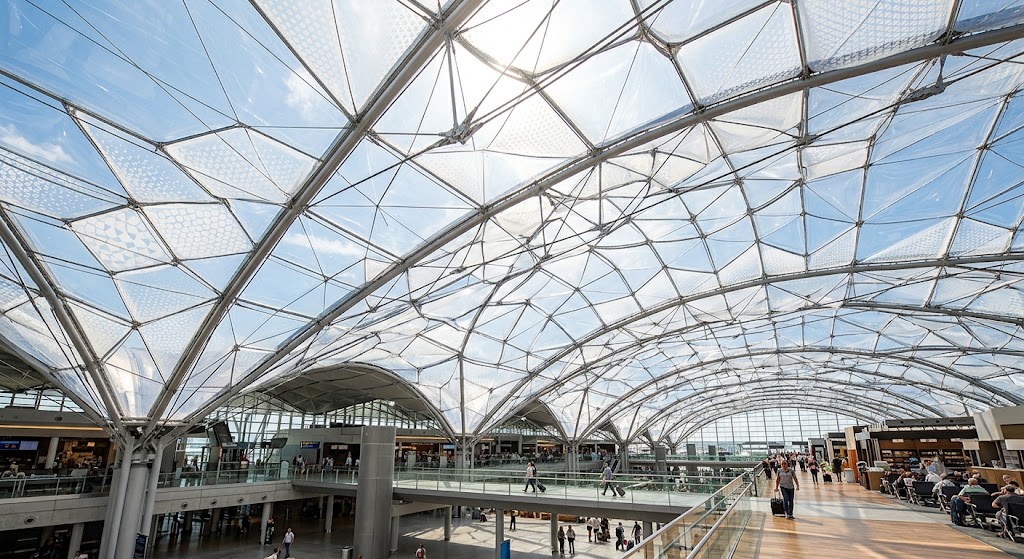 Large-span ETFE film roofing project for modern stadium grandstand canopy