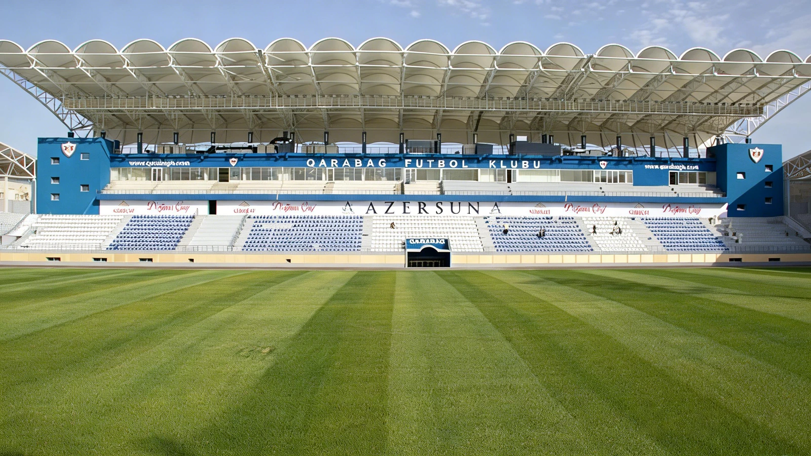 Long repeated membrane roof bays over stadium seating